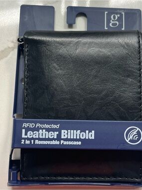George Men's RFID Protected Leather Billfold 2-in-1 Removable ID Case : Black